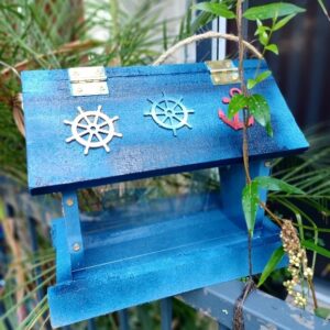 Wooden Bird Feeder - Blue with Sea Embellshments