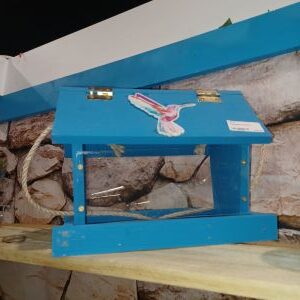 BLUE BIRD FEEDER WITH HUMMINGBIRD EMBELLISHMENT