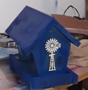BLUE BIRD FEEDER WITH WINDMILL EMBELLISHMENT