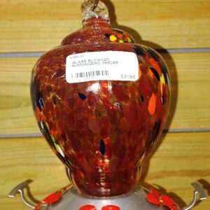 RED GLASS BLOWN HUMMINGBIRD FEEDER