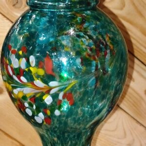 BEAUTIFUL BLUE HAND BLOWN HUMMINGBIRD FEEDER WITH DESIGNS