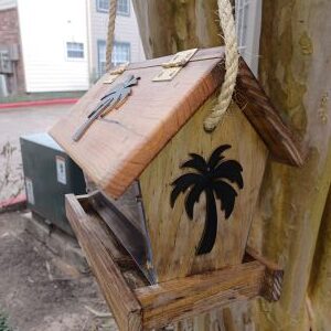 Plain Wood Birdfeeder with Palm Tree Embellishment
